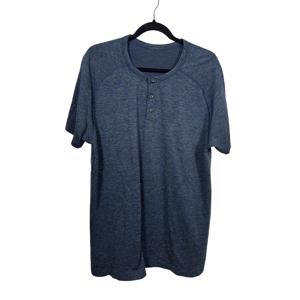 Lululemon Henley Shirt Mens XL Heathered Navy Blue Metal Vent Tech Raglan